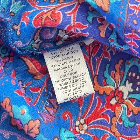 Loft The Softened Shirt Blouse Blue Floral Paisley Boho Henley Size XS - Picture 8 of 11